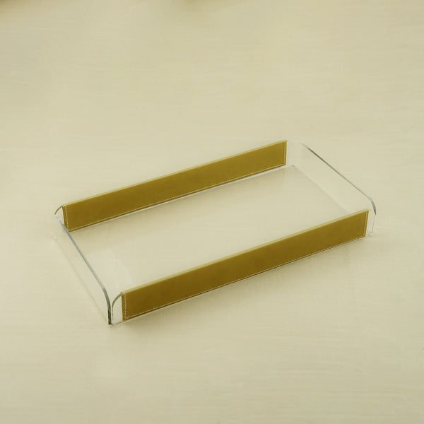 Acrylic Tray with Leather – Beige Finish – 40cm (L) × 20cm (W) – Elegant Rectangular Serving Tray
