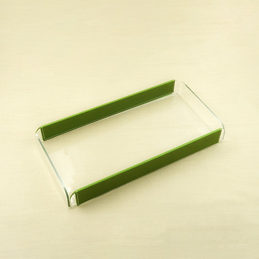 Acrylic Tray with Leather – Green Finish – 40cm (L) × 20cm (W) – Elegant Rectangular Serving Tray