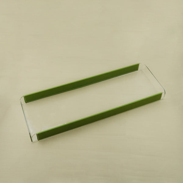 Acrylic Tray with Leather – Green Finish – 70cm (L) × 20cm (W) – Elegant Rectangular Serving Tray