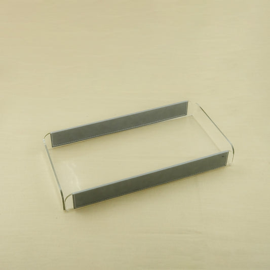 Acrylic Tray with Leather – Grey Finish – 40cm (L) × 20cm (W) – Elegant Rectangular Serving Tray