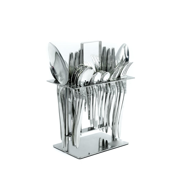 NN-148 38-Piece Cutlery Set with Stand -  Silver, 18 Spoons, 12 Fork, 6 Knives & 2 Serving Spoons