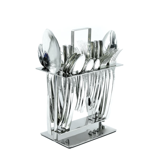 NN-100 38-Piece Cutlery Set with Stand - Silver, 18 Spoons, 12 Fork, 6 Knives & 2 Serving Spoons