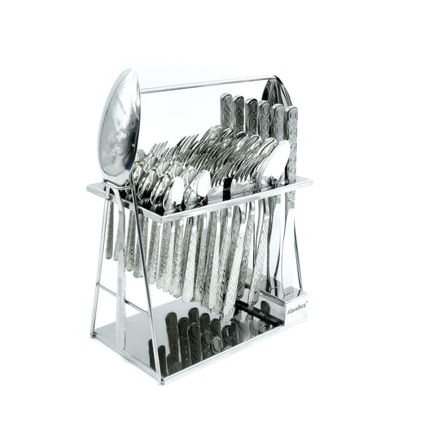NN-143 38-Piece Cutlery Set with Stand - Silver, 18 Spoons, 12 Fork, 6 Knives & 2 Serving Spoons