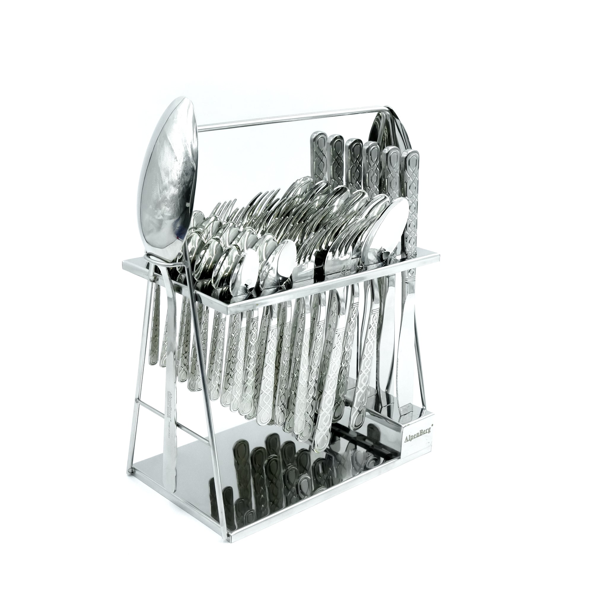 NN-143 38-Piece Cutlery Set with Stand - Silver, 18 Spoons, 12 Fork, 6 Knives & 2 Serving Spoons