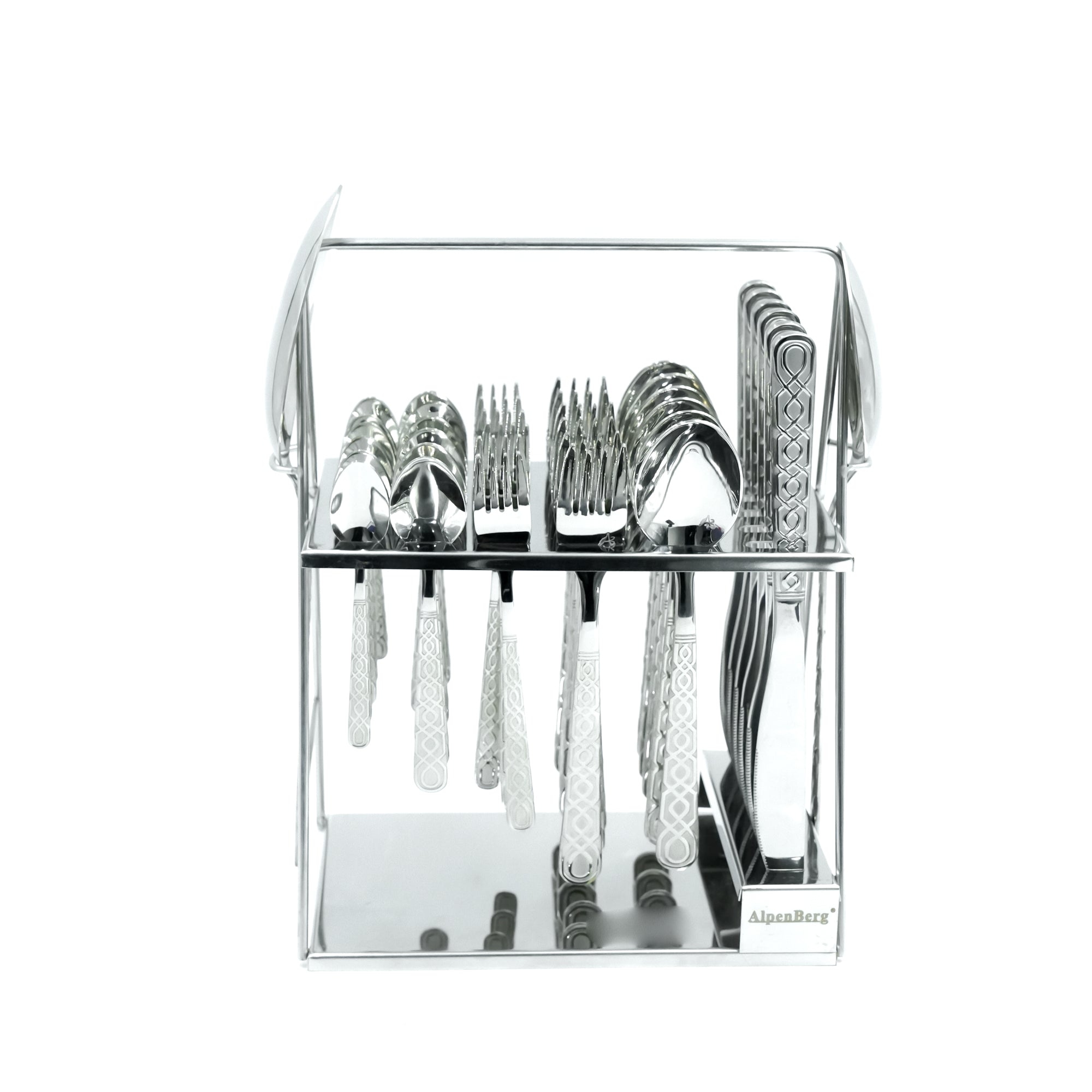 NN-143 38-Piece Cutlery Set with Stand - Silver, 18 Spoons, 12 Fork, 6 Knives & 2 Serving Spoons