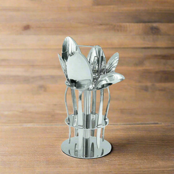 KK-148 Stainless 6-Piece Cutlery Set with Stand - Silver, Serving Spoons