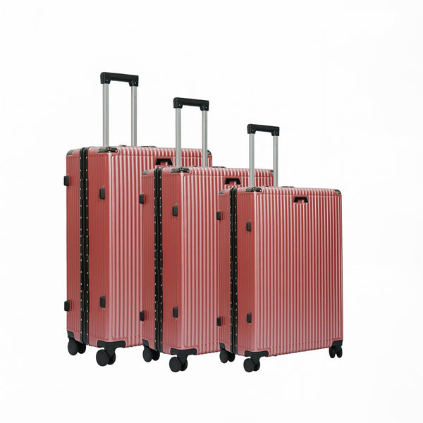 Aluminum Trolley Luggage Set – 3-Piece Hard Shell Suitcases in Rose Gold – 360° Spinner Wheels, TSA Lock, Cup Holder – Sizes 20", 24", 28" – 3019