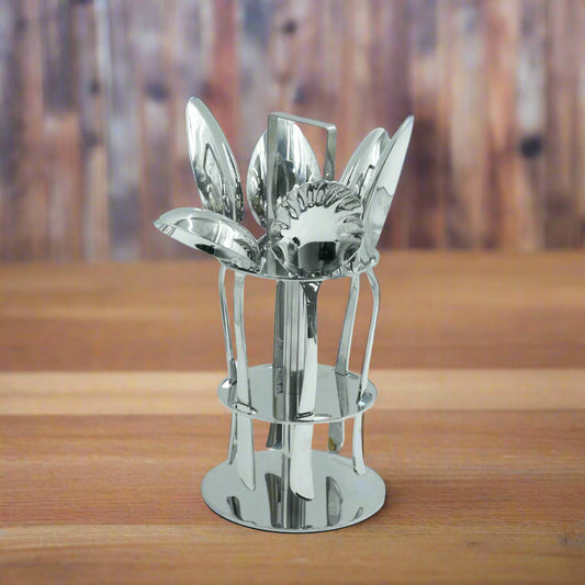 KK-181 Stainless 6-Piece Cutlery Set with Stand - Silver, Serving Spoons