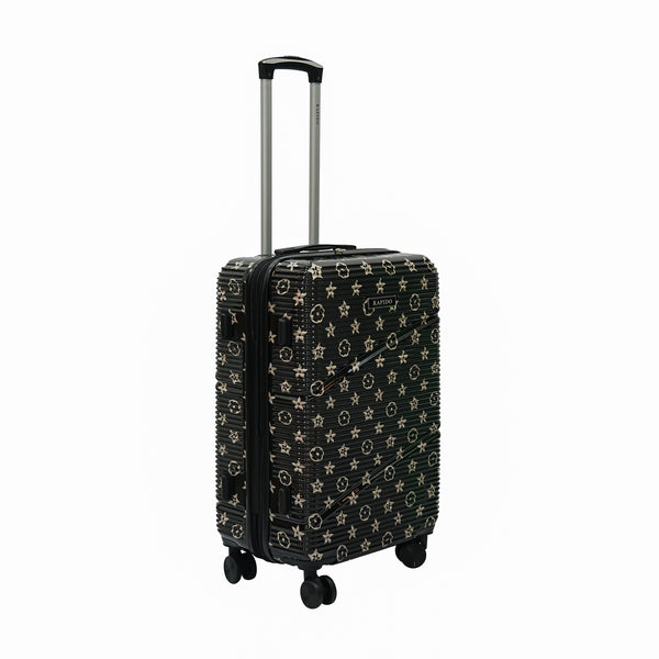 RAPIDO Trolley Case – Lightweight Hard Shell Luggage with Printed Design, Spinner Wheels & Combination Lock – Cabin (20"), Medium (24") & Large (28") Sizes – Black – TRP2473-3