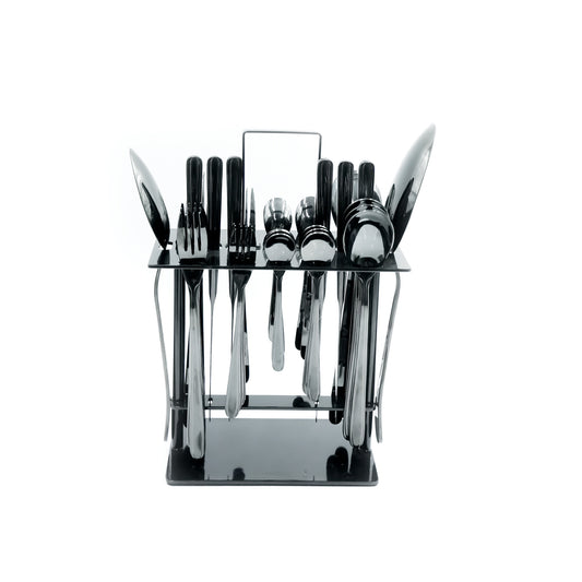 NN-180 Stainless Steel 38-Piece Cutlery Set with Stand -  Black , 18 Spoons, 12 Fork, 6 Knives & 2 Serving Spoons
