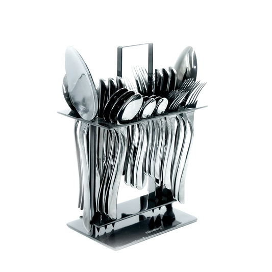 NN-182 Stainless Steel 38-Piece Cutlery Set with Stand -  Black, 18 Spoons, 12 Fork, 6 Knives & 2 Serving Spoons
