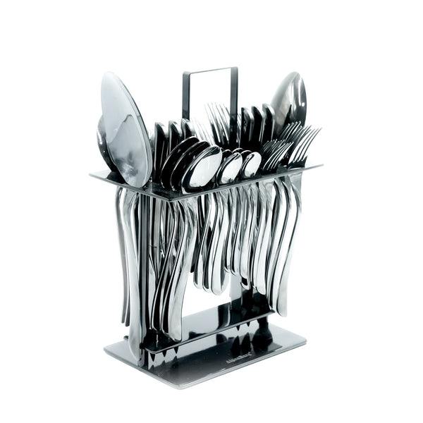 NN-182 Stainless Steel 38-Piece Cutlery Set with Stand -  Black, 18 Spoons, 12 Fork, 6 Knives & 2 Serving Spoons
