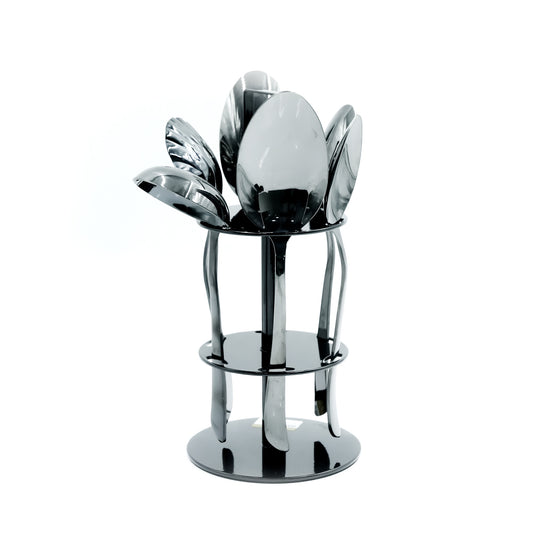 KK-182 Stainless Steel 6-Piece Serving Spoon Set with Stand – Black