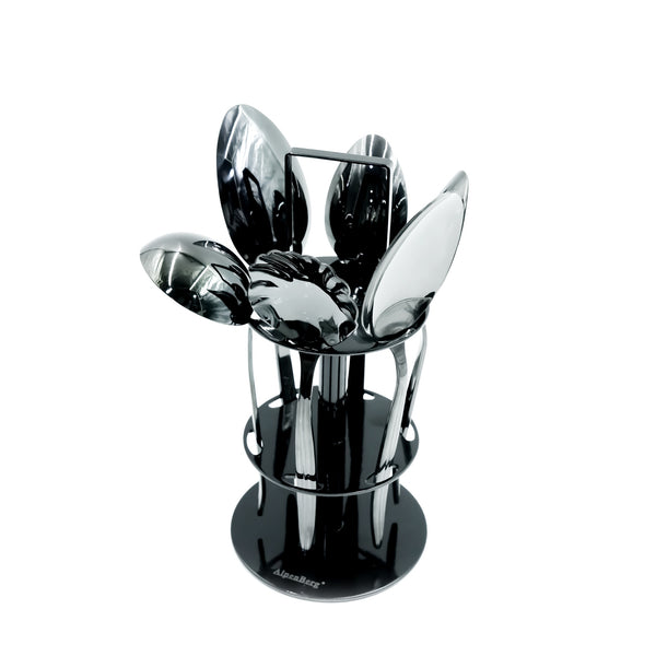 KK172 Stainless Steel 6-Piece Serving Spoon Set with Stand – Black