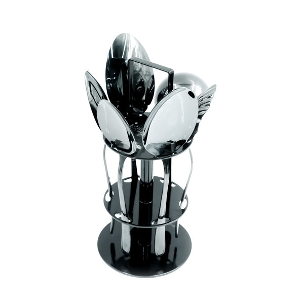 KK-180 Stainless Steel 6-Piece Serving Spoon Set with Stand – Black