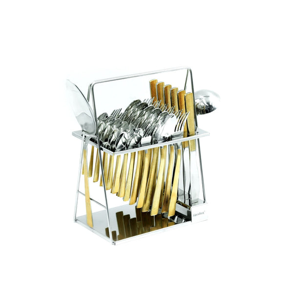NN-110 Stainless Steel 38-Piece Cutlery Set with Stand - Silver and Gold, 18 Spoons, 12 Fork, 6 Knives & 2 Serving Spoons