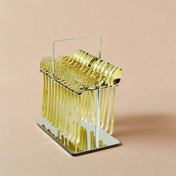 Cutlery Set with Stand – 48 Piece – Luxurious Gold-Plated Stainless Steel – TM548GS