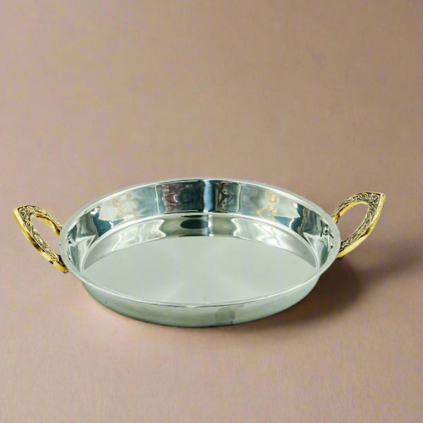 Round Serving Tray with Golden Handles – 50 cm Diameter – Stainless Steel – WB-1430