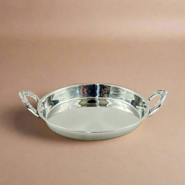 Round Serving Tray with Silver Handles – 40cm Diameter – Stainless Steel – WB-1431