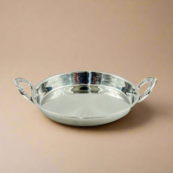 Round Serving Tray with Silver Handles – 50 cm Diameter – Stainless Steel – WB-1432