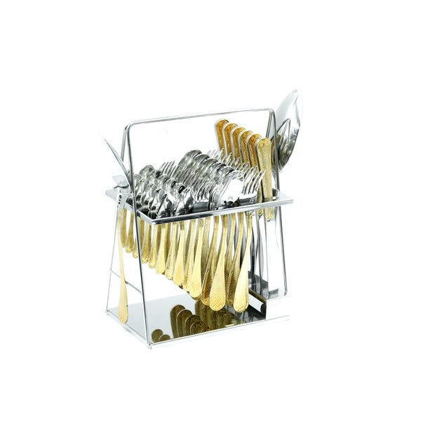 Nn-128 Stainless Steel 38-Piece Cutlery Set with Stand - Silver and Gold, 18 Spoons, 12 Fork, 6 Knives & 2 Serving Spoons