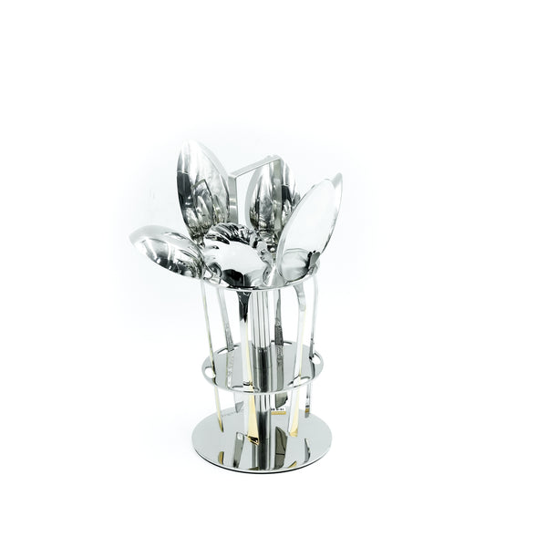 Kk-051N Stainless Steel 6-Piece Serving Spoon Set with Stand - Silver and Gold
