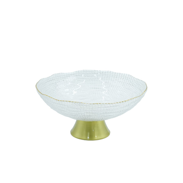 Glass Fruit Bowl With Stand and Gold Rim