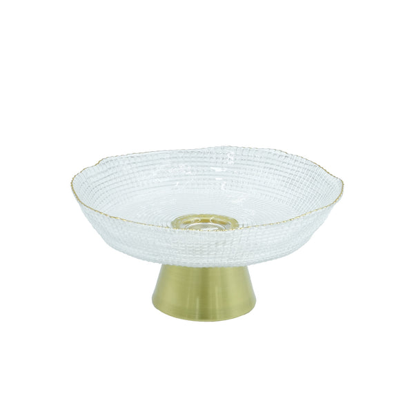 SJ318 Glass Fruit Bowl with  Gold Stand and Gold Rim -20cm x12cm x 19cm