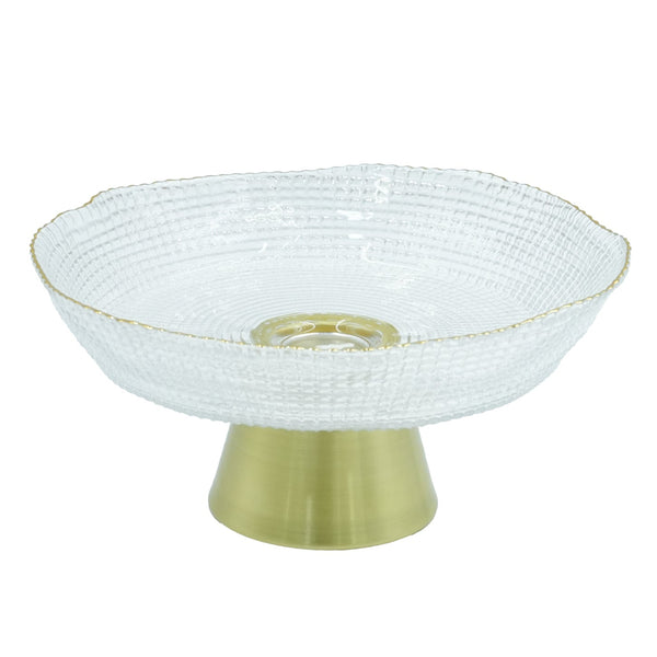 Sj320 Glass Fruit Bowl with Gold Stand and Gold Rim - 50cm x 8cm x 31cm