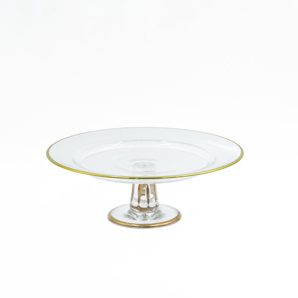 0803-6 Glass Fruit Bowl with Stand and Gold Rim - 27cm (D) x 10cm (H)