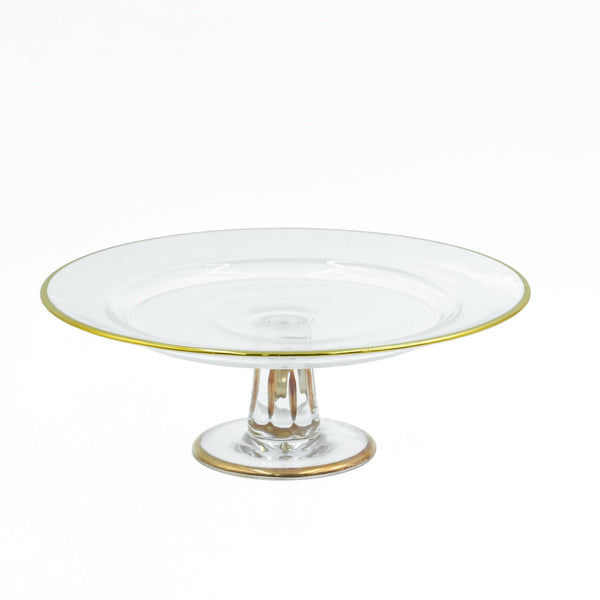 0803-8 Glass Fruit Bowl with Stand and Gold Rim - 33cm (D) x 10cm (H)