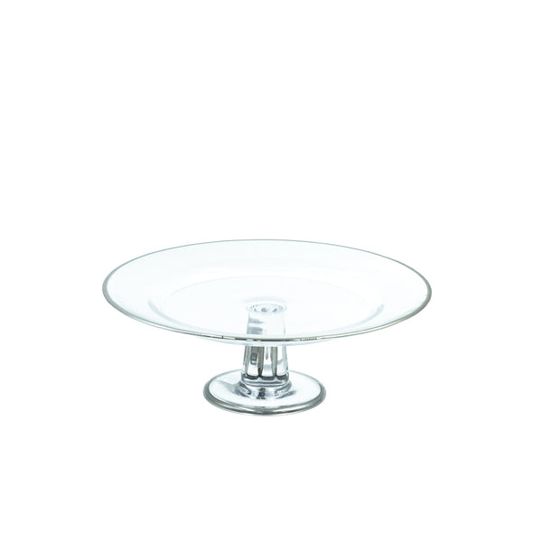 0803-5 Glass Fruit Bowl with Stand and Silver Line - 27cm (D) x 10cm (H)