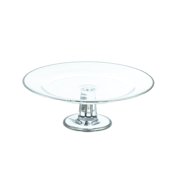 0803-7 Glass Fruit Bowl with Stand and Silver Line - 33cm (D) x 10cm (H)