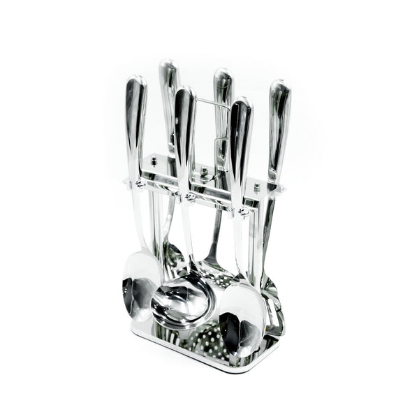 CUT1620077 7-Piece Stainless Steel Kitchen Tool Set with Stand - Silver