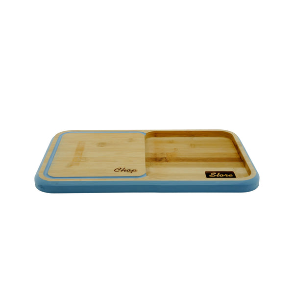 23722-10 – Cutting Board – 39cm x 23.5cm x 2cm – Bamboo “Chop & Store” Board with Blue Trim