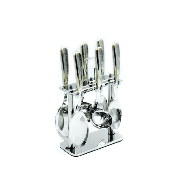 CUT1620082 Stainless Steel 7-Piece Kitchen Utensil Set with Stand – Silver and Gold