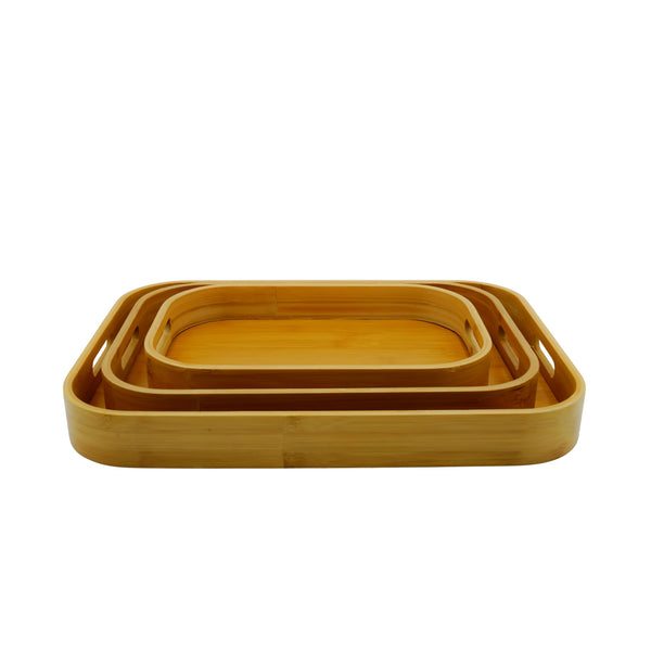 ND-32449-P – Bamboo Serving Tray Set – 3-Piece Nesting Trays with Cut-Out Handles