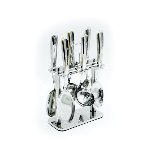 CUT1620081 Stainless Steel 7-Piece Kitchen Utensil Set with Stand – Silver and Gold