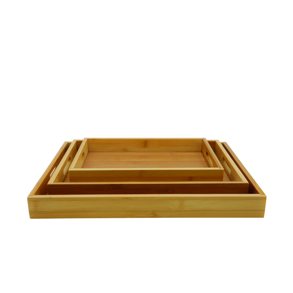 ND-32563-P – Bamboo Serving Tray Set – 3-Piece Rectangular Trays with Side Handles