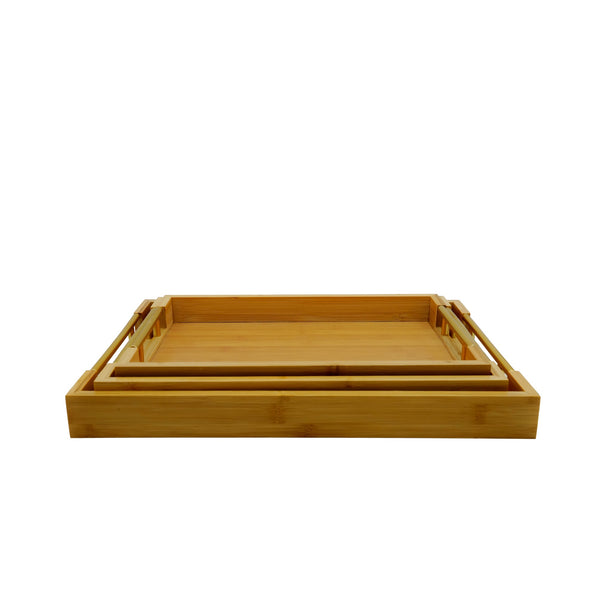 ND-33451-P – Bamboo Serving Tray Set – 3-Piece Rectangular Trays with Bar Handles