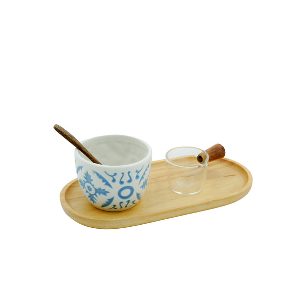 69526-15 – Coffee Serving Set – Ceramic Cup, Glass Server, Spoon & Wooden Tray