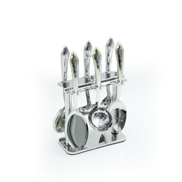 CUT1620088 Stainless Steel 7-Piece Kitchen Tool Set with Stand – Silver and Gold