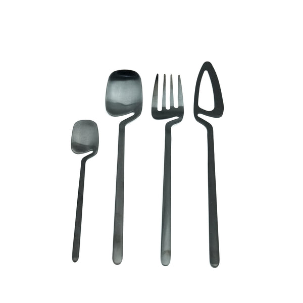 92509-01 02 Stainless Steel 24-Piece Cutlery Set – Black, with 6 Dinner Knives, 6 Dinner Spoons, 6 Salad Forks and 6 Teaspoons