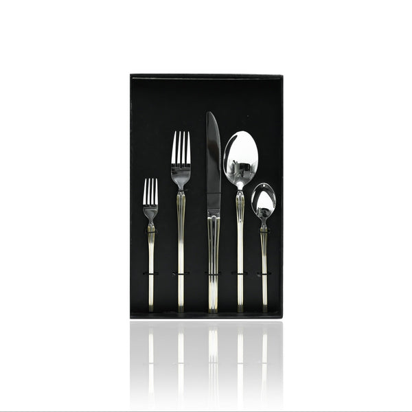 LER17293 Stainless Steel 5-Piece Cutlery Set – Silver and Gold with 2 Spoons, 2 Forks & 1 Knife