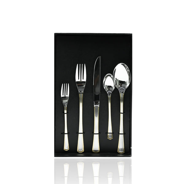 LER17294 Stainless Steel 5-Piece Cutlery Set – Silver and Gold with 2 Spoons, 2 Forks & 1 Knife