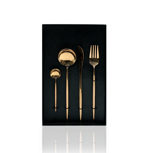 69520-04 Stainless Steel 4-Piece Cutlery Set – Gold with 2 Spoons, 1 Fork & 1 Knife