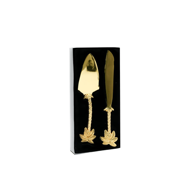 AMG-TW-931 Stainless  2-Piece Cake Serving Set – Gold Decorative Knife and Server, 27cm