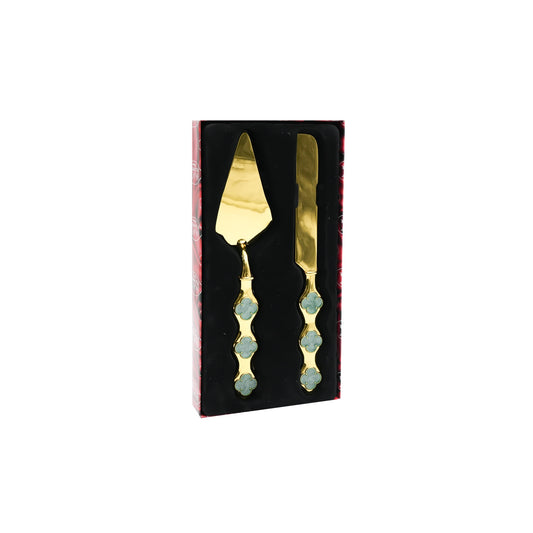 AMG-TW-2182E Stainless 2-Piece Cake Serving Set – Gold Decorative Knife and Server, 29cm