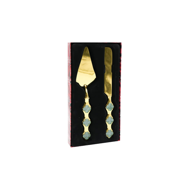 AMG-TW-2182E Stainless 2-Piece Cake Serving Set – Gold Decorative Knife and Server, 29cm