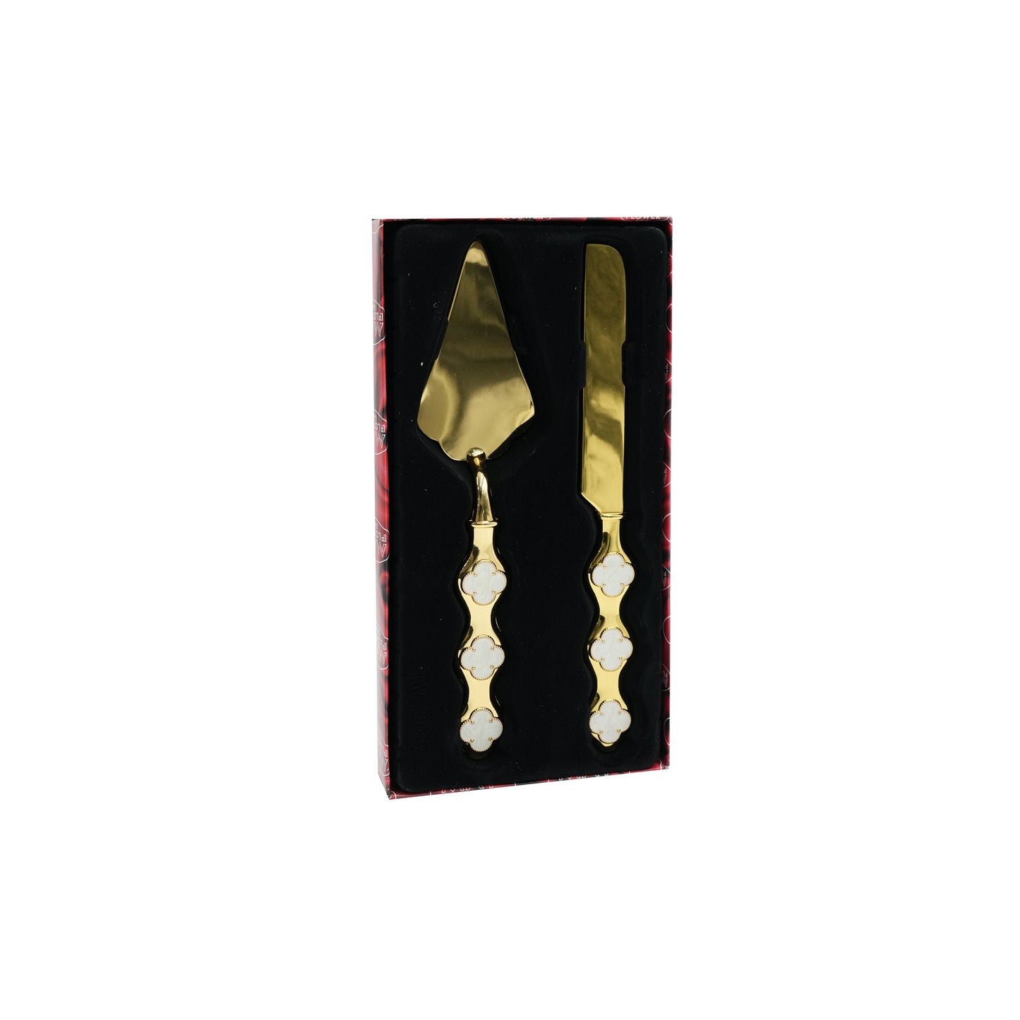 AMG-TW-2182E Stainless 2-Piece Cake Serving Set – Gold Decorative Knife and Server, 29cm
